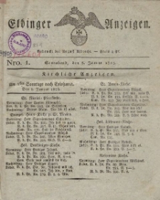 Elbinger Anzeigen, Nr. 1. Sonnabend, 8. Januar 1825