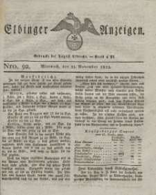 Elbinger Anzeigen, Nr. 92. Mittwoch, 23. November 1825