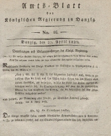 Amts-Blatt der Königlichen Regierung zu Danzig, 22. April 1829, Nr. 16
