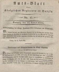 Amts-Blatt der Königlichen Regierung zu Danzig, 29. April 1829, Nr. 17