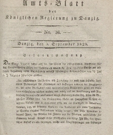 Amts-Blatt der Königlichen Regierung zu Danzig, 9. September 1829, Nr. 36