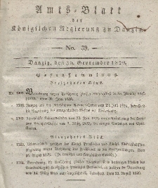 Amts-Blatt der Königlichen Regierung zu Danzig, 30. September 1829, Nr. 39