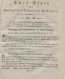Amts-Blatt der Königlichen Regierung zu Danzig, 7. Oktober 1829, Nr. 40