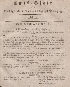 Amts-Blatt der Königlichen Regierung zu Danzig, 2. April 1834, Nr. 14