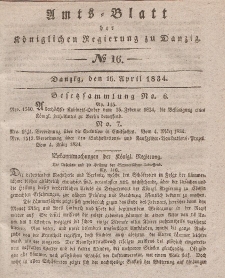 Amts-Blatt der Königlichen Regierung zu Danzig, 16. April 1834, Nr. 16