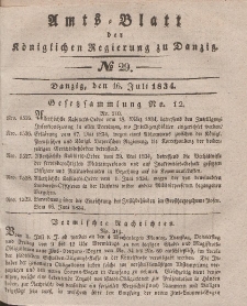 Amts-Blatt der Königlichen Regierung zu Danzig, 16. Juli 1834, Nr. 29