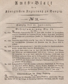 Amts-Blatt der Königlichen Regierung zu Danzig, 30. Juli 1834, Nr. 31