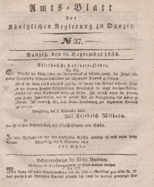 Amts-Blatt der Königlichen Regierung zu Danzig, 10. September 1834, Nr. 37