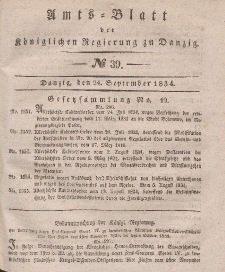 Amts-Blatt der Königlichen Regierung zu Danzig, 24. September 1834, Nr. 39
