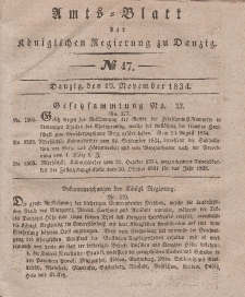 Amts-Blatt der Königlichen Regierung zu Danzig, 19. November 1834, Nr. 47