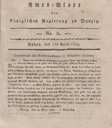 Amts-Blatt der Königlichen Regierung zu Danzig, 15. April 1824, Nr. 16