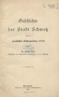 Geschichte der Stadt Schwetz seit der preussischen Besitzergreifung 1772