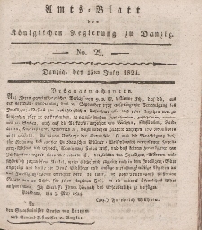 Amts-Blatt der Königlichen Regierung zu Danzig, 15. Juli 1824, Nr. 29