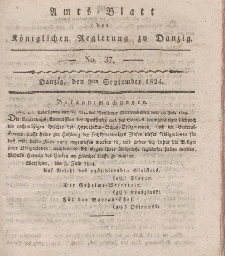 Amts-Blatt der Königlichen Regierung zu Danzig, 9. September 1824, Nr. 37