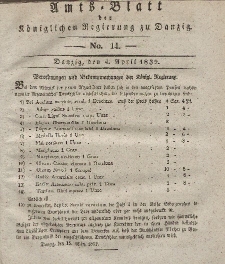 Amts-Blatt der Königlichen Regierung zu Danzig, 4. April 1832, Nr. 14