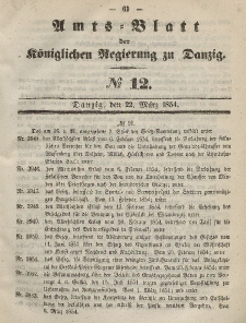 Amts-Blatt der Königlichen Regierung zu Danzig, 22. März 1854, Nr. 12