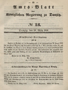 Amts-Blatt der Königlichen Regierung zu Danzig, 29. März 1854, Nr. 13