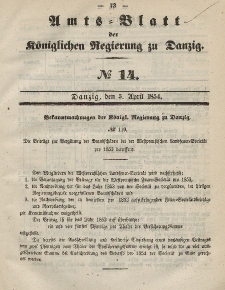 Amts-Blatt der Königlichen Regierung zu Danzig, 5. April 1854, Nr. 14