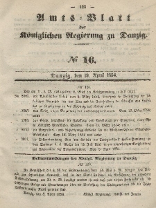 Amts-Blatt der Königlichen Regierung zu Danzig, 19. April 1854, Nr. 16