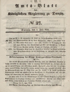 Amts-Blatt der Königlichen Regierung zu Danzig, 5. Juli 1854, Nr. 27