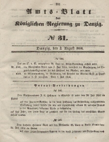 Amts-Blatt der Königlichen Regierung zu Danzig, 2. August 1854, Nr. 31