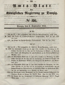 Amts-Blatt der Königlichen Regierung zu Danzig, 6. September 1854, Nr. 36