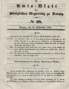 Amts-Blatt der Königlichen Regierung zu Danzig, 20. September 1854, Nr. 38