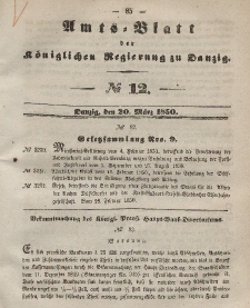 Amts-Blatt der Königlichen Regierung zu Danzig, 20. März 1850, Nr. 12