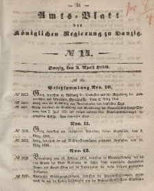 Amts-Blatt der Königlichen Regierung zu Danzig, 3. April 1850, Nr. 14