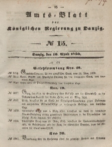Amts-Blatt der Königlichen Regierung zu Danzig, 10. April 1850, Nr. 15