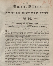 Amts-Blatt der Königlichen Regierung zu Danzig, 17. April 1850, Nr. 16