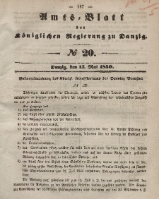 Amts-Blatt der Königlichen Regierung zu Danzig, 15. Mai 1850, Nr. 20