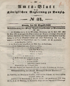 Amts-Blatt der Königlichen Regierung zu Danzig, 21. August 1850, Nr. 34