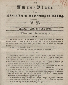 Amts-Blatt der Königlichen Regierung zu Danzig, 20. November 1850, Nr. 47
