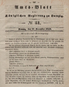 Amts-Blatt der Königlichen Regierung zu Danzig, 18. Dezember 1850, Nr. 51