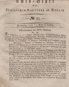 Amts-Blatt der Königlichen Regierung zu Danzig, 13. April 1836, Nr. 15