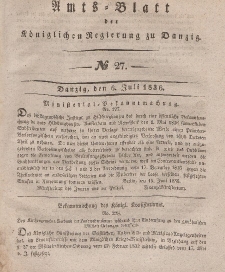 Amts-Blatt der Königlichen Regierung zu Danzig, 6. Juli 1836, Nr. 27
