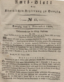 Amts-Blatt der Königlichen Regierung zu Danzig, 9. November 1836, Nr. 45