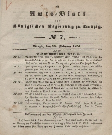 Amts-Blatt der Königlichen Regierung zu Danzig, 12. Februar 1851, Nr. 7