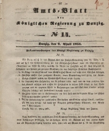 Amts-Blatt der Königlichen Regierung zu Danzig, 2. April 1851, Nr. 14