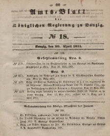 Amts-Blatt der Königlichen Regierung zu Danzig, 30. April 1851, Nr. 18