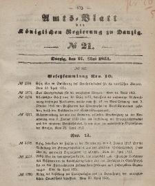 Amts-Blatt der Königlichen Regierung zu Danzig, 21. Mai 1851, Nr. 21
