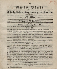 Amts-Blatt der Königlichen Regierung zu Danzig, 25. Juni 1851, Nr. 26