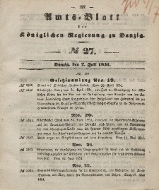Amts-Blatt der Königlichen Regierung zu Danzig, 2. Juli 1851, Nr. 27