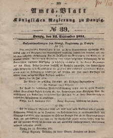 Amts-Blatt der Königlichen Regierung zu Danzig, 24. September 1851, Nr. 39