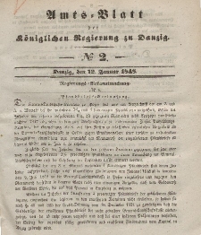 Amts-Blatt der Königlichen Regierung zu Danzig, 12. Januar 1848, Nr. 2