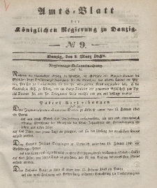 Amts-Blatt der Königlichen Regierung zu Danzig, 1. März 1848, Nr. 9