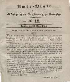 Amts-Blatt der Königlichen Regierung zu Danzig, 22. März 1848, Nr. 12
