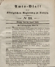 Amts-Blatt der Königlichen Regierung zu Danzig, 12. April 1848, Nr. 15