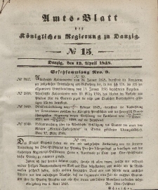 Amts-Blatt der Königlichen Regierung zu Danzig, 12. April 1848, Nr. 15
